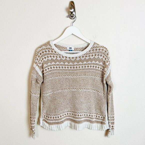 Old Navy Cream & Orange Vintage Knit Pattern Sweater - Picture 1 of 6